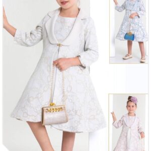 Home طقم فستان بناتي مع جاكيت بروكار فاخر / Girls Luxury Brocade Dress Set with Jacket